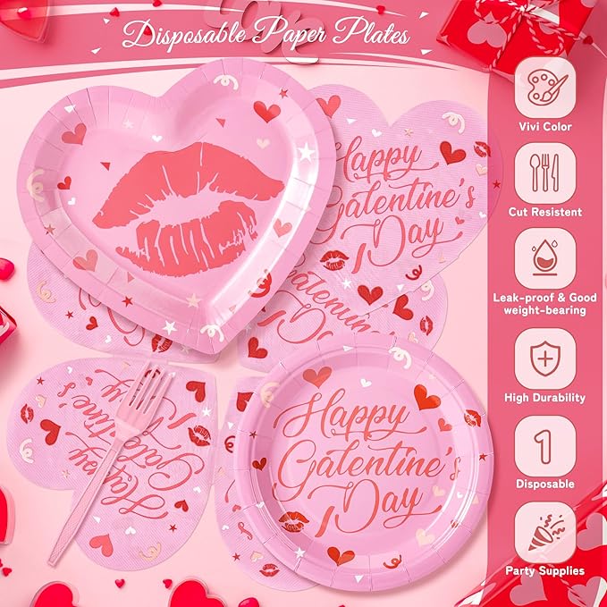 109PCS Happy Galentine's Day Party Supplies Pink Love Heart