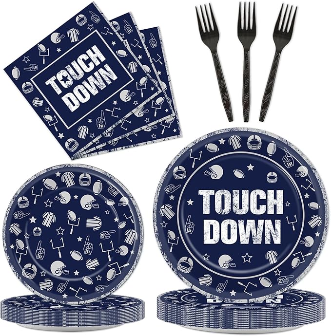 100 PCS Football Party Plates and Napkins Supplies Kit Cowboy Navy