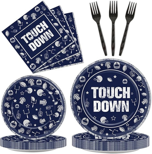 100 PCS Football Party Plates and Napkins Supplies Kit Cowboy Navy