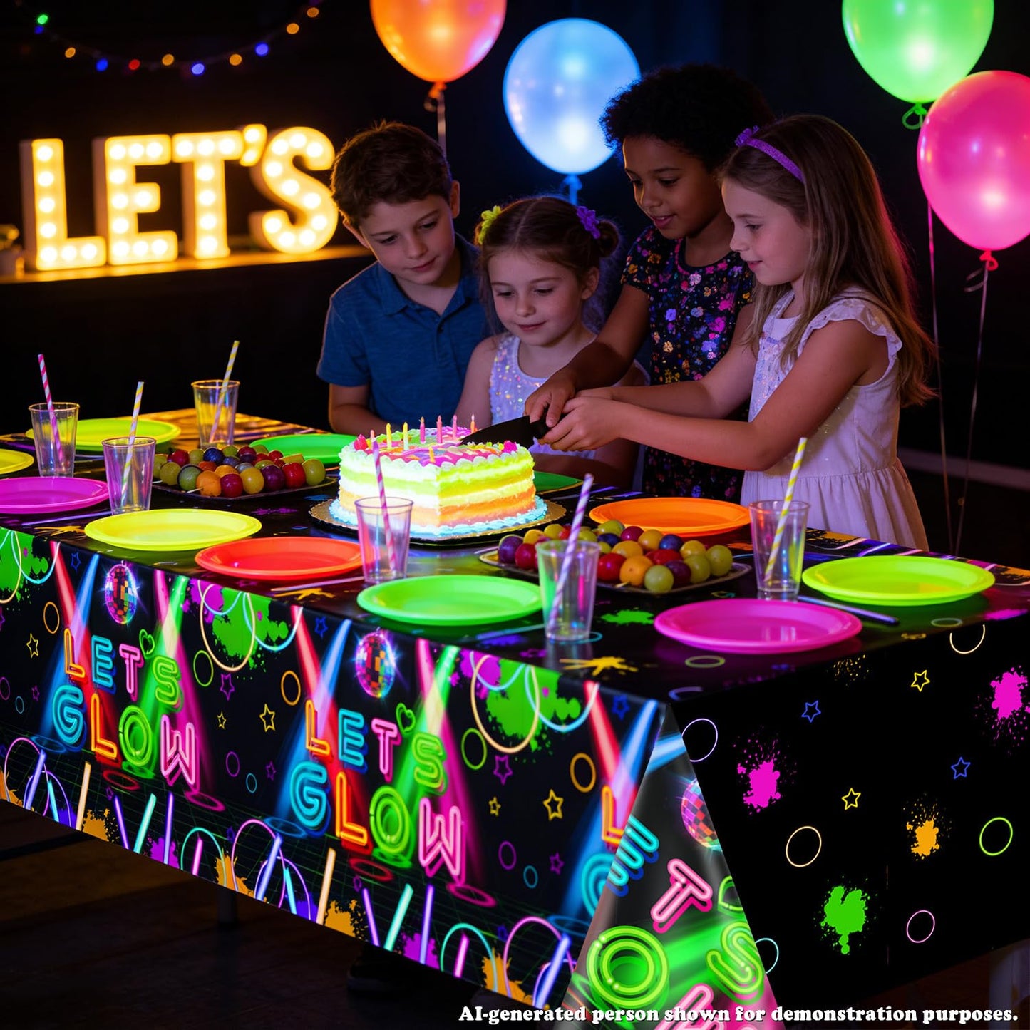 4 Pack Glow in the Dark Party Supplies Tablecloths, Including
