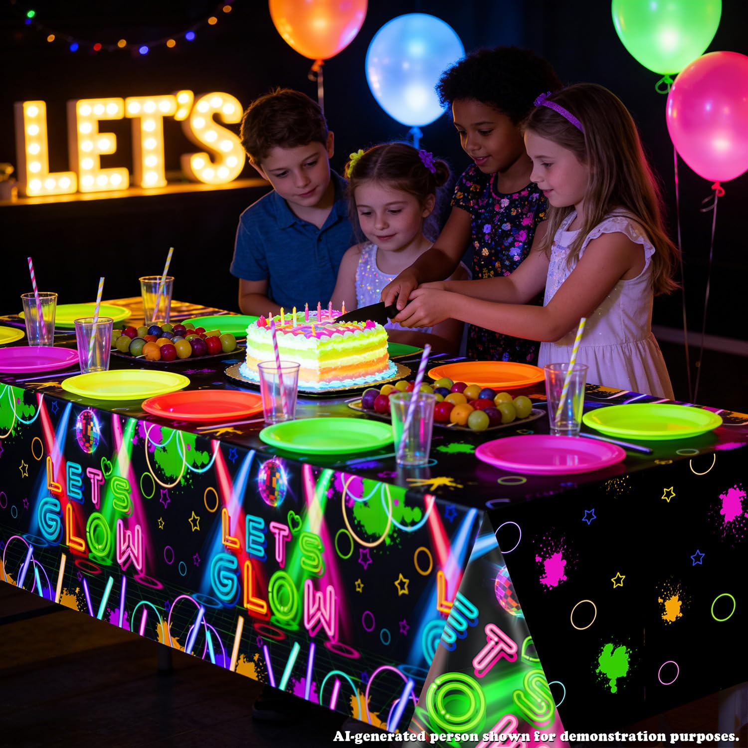 4 Pack Glow in the Dark Party Supplies Tablecloths, Including