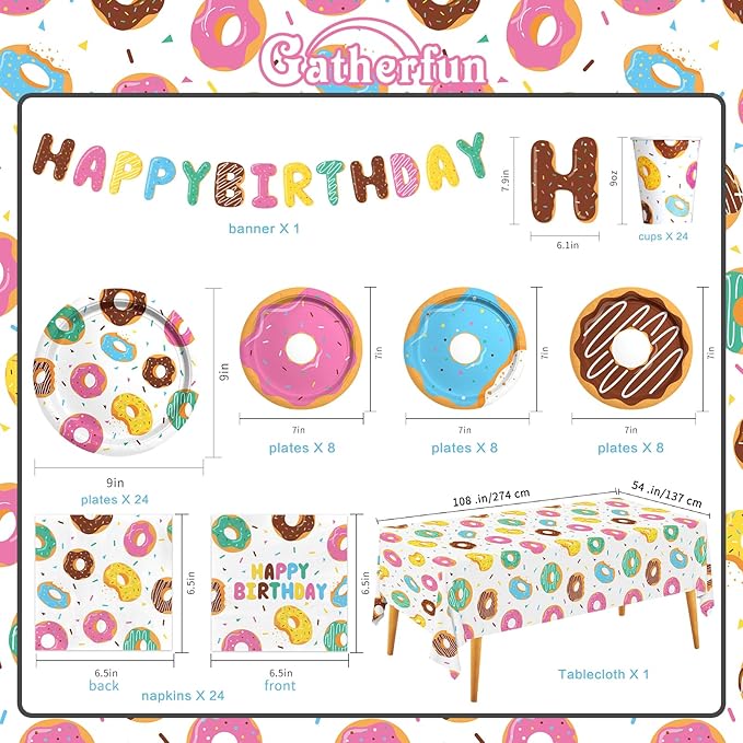 Donut Party Supplies Kit for 24 Sweet 1st Birthday Two Sweet and