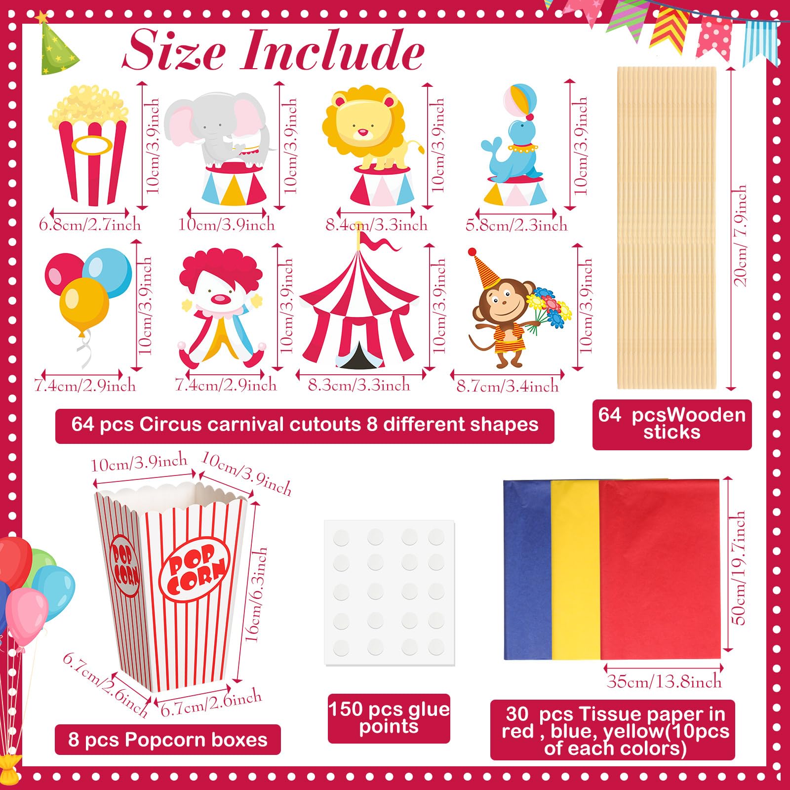 Weekgrat 4 Sets Circus Carnival Party Centerpieces Decorations Circus