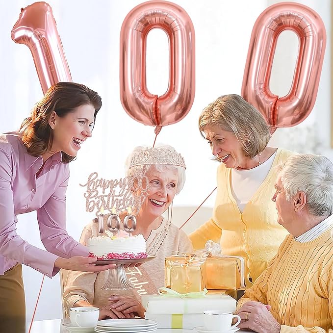 100th Birthday Decorations for Women with Banner Rose Gold