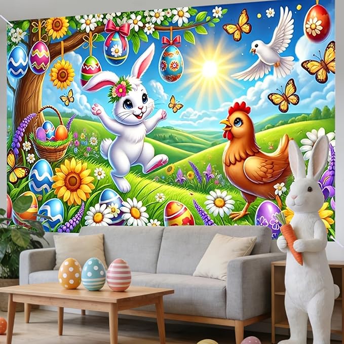 Nuxovilar Easter Banner Polyester 43x70.86 Inches Large Easter Banner