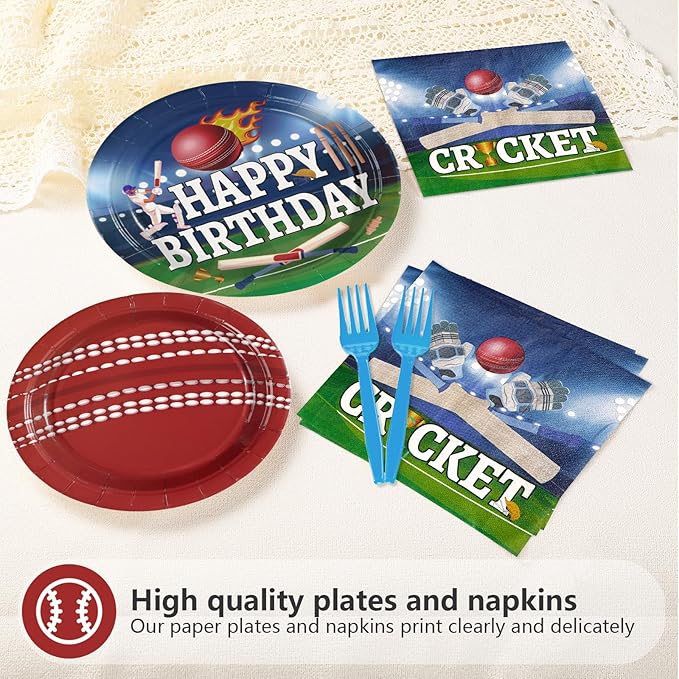 96Pcs Cricket Birthday Party Decoration Sports Theme Ball Plates and