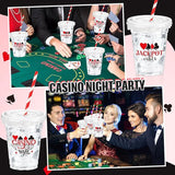 50 Pcs Casino Night Cups 12 oz Disposable Plastic Cups with Straws