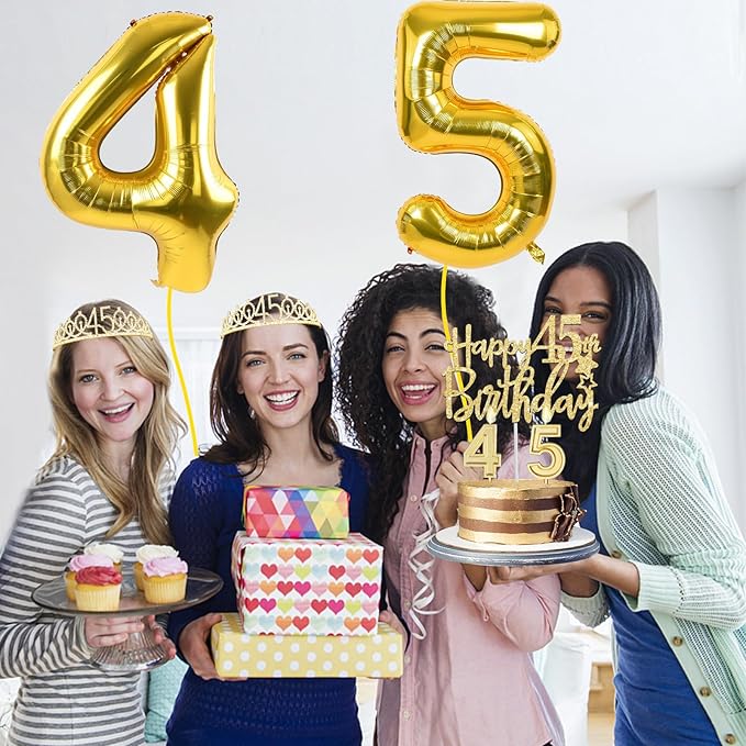 45th Birthday Decorations for Women Gold with 45th Birthday Sash and