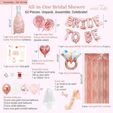 VIDAL CRAFTS Rose Gold Bridal Shower Decorations 62 Piece Pink
