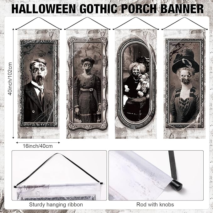 4 Pcs Halloween Gothic Banner 3D Changing Face Moving Portrait