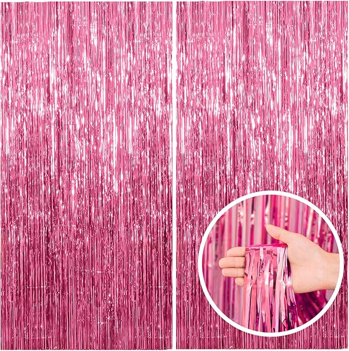 2 Pack Pink Backdrop Party Decorations Tinsel Curtain Party Backdrop