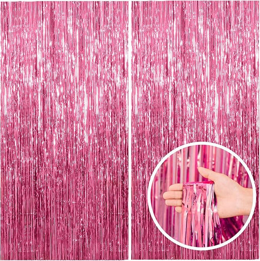 2 Pack Pink Backdrop Party Decorations Tinsel Curtain Party Backdrop