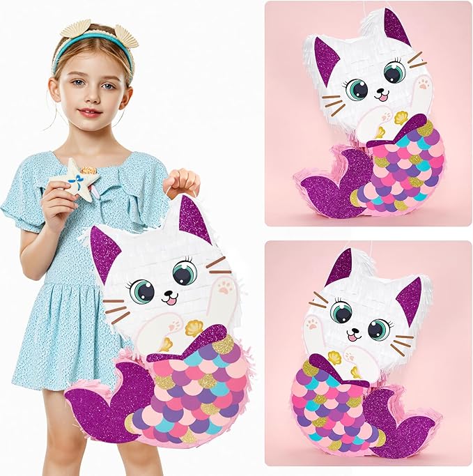 Cat Piñata Kitten Mermaid Birthday Party Decorations Kids Mermaid