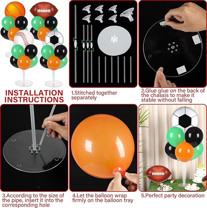 4 Sets Sports Party Balloons Stand Kit with Basketball Football