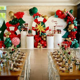 Christmas Balloon Arch Red Dark Green Gold Balloons with Candy Cane