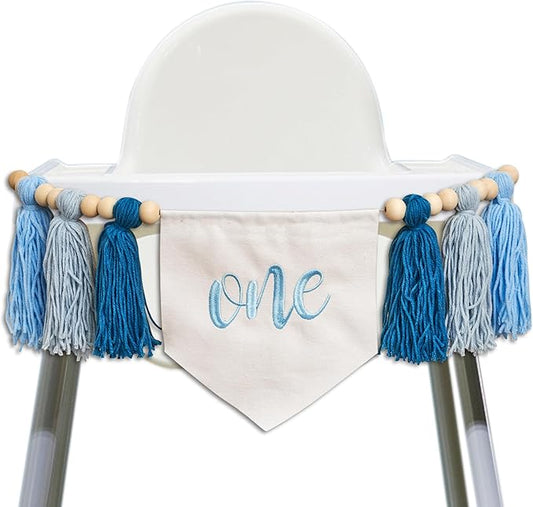 Blue One Tassel High Chair Banner First Birthday Party Decoration