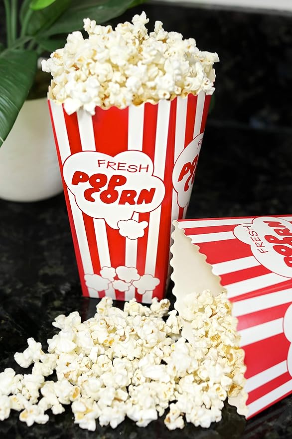 60 Movie Night Popcorn Paper Boxes Buckets 7.75 Inches Tall Large