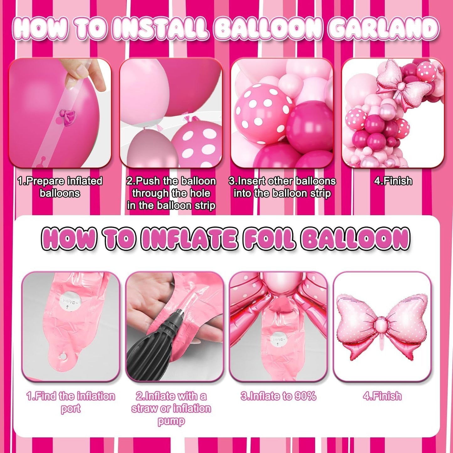 Pink 3rd Birthday Balloons Decorations, Hot Pink Rose Polka Dots