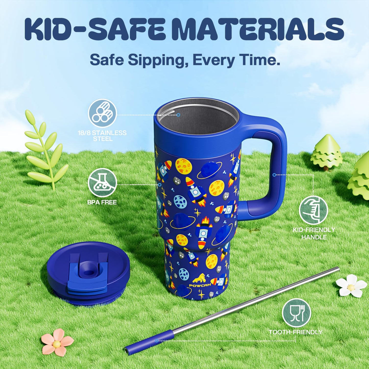 24 oz Stainless Steel Tumbler for Children: Durable Handle, Easy to