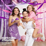5 Rolls Purple Pink Crepe Paper Streamers, Lavender Hot Pink Party