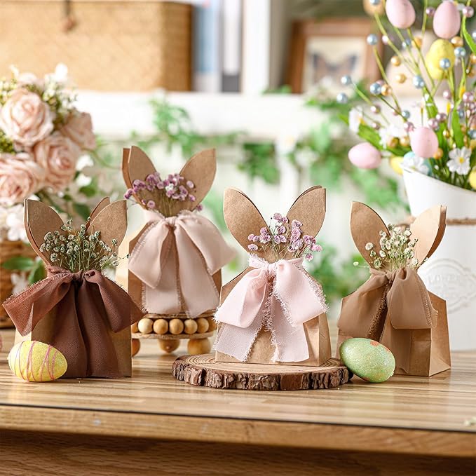 Affrolling 24 Set Boho Bow Easter Bunny Party Favor Bags DIY Bunny #4