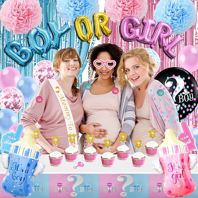 124 Pcs Gender Reveal Decorations Kit Party Supplies With 36''