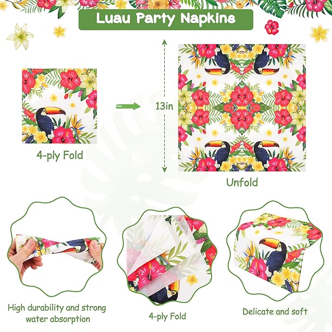 96PCS Tropical Plates and Napkins Hawaiian Cups Luau Party Tableware