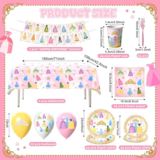 134Pcs Princess Birthday Party Decorations for Princess Party