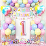 1st Birthday Decorations Rainbow Gradient Number 1 Balloon Pastel