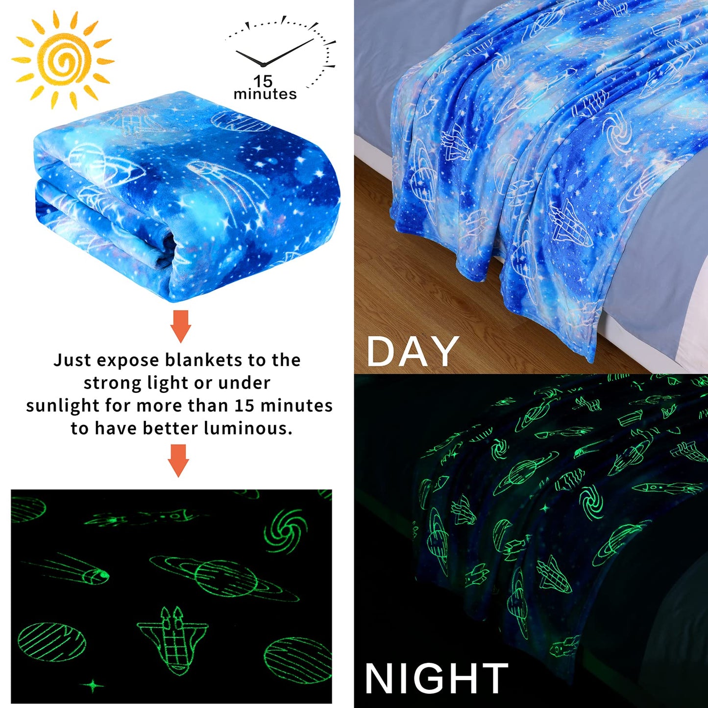 Wesan Glow in The Dark Galaxy Blanket Space Gifts for Kids Boys Girls