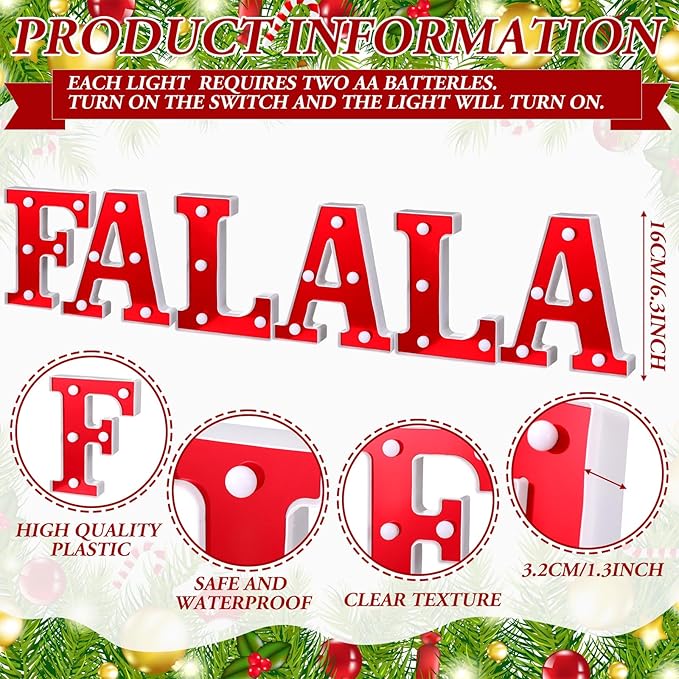 6 Pcs Falala Christmas Decorations Indoor Christmas Neon Lights up