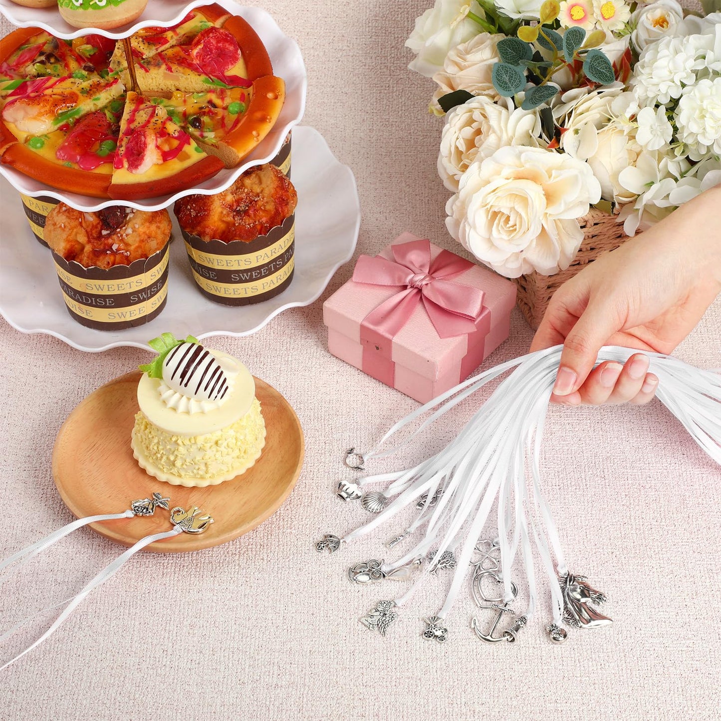 Solsew 20 Pcs Coquette Cake Pulls on Ribbon Decorations Tradition Whit