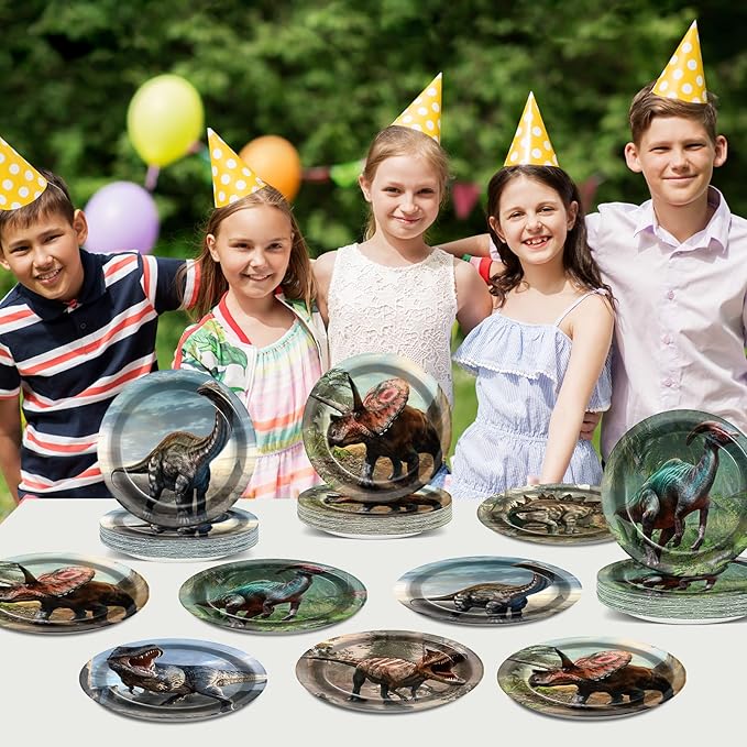 72PCS Dinosaur Birthday Plates Dinosaur Party Supplies Dino World