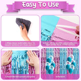 Voircoloria 2 Pack 3.3x8.2 Feet Blue and Pink Foil Fringe Backdrop