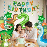 Dinosaur 2nd Birthday Party Decorations for Boys Girls Foil Green