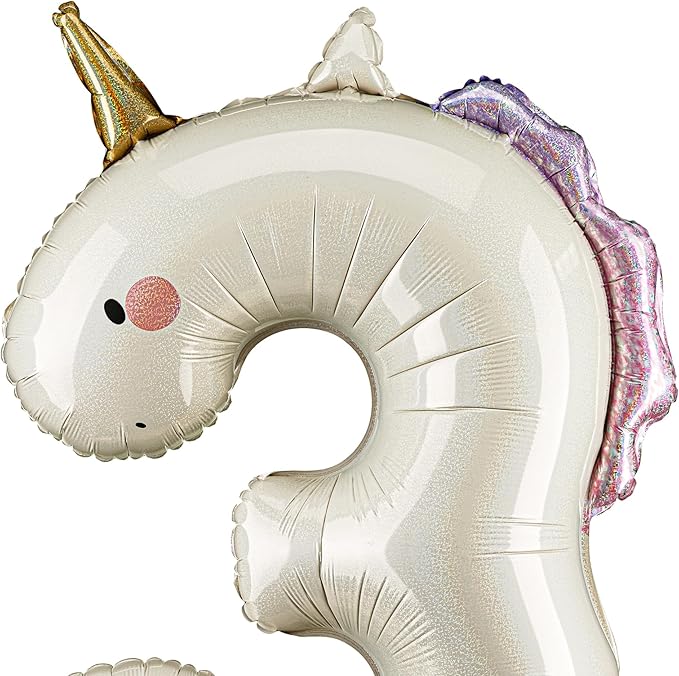 Unicorn Number 3 Balloon PartyDeco 36.5 Inch Holographic Foil 3rd