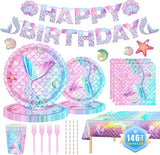 146Pcs Mermaid Plates and Napkins mermaid Party Supplies Includes