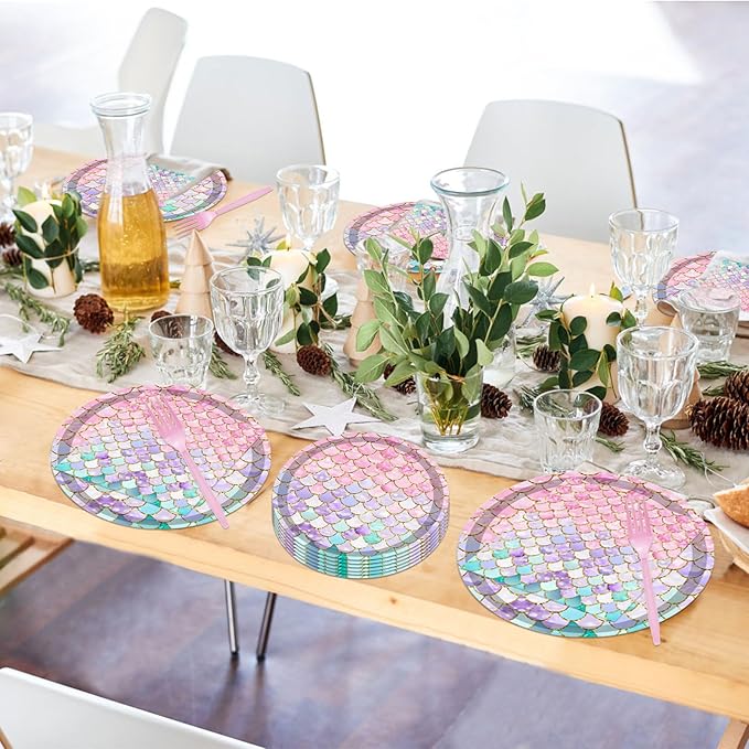 96PCS Mermaid Plates and Napkins Tableware Set Mermaid Party