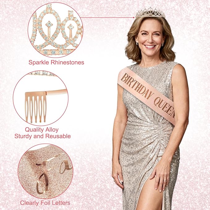 Rose Gold Birthday Decorations for Women 37Pcs Happy Queen Party Kit