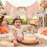First Birthday Decorations for Girl Light Pink High Chair Banner One