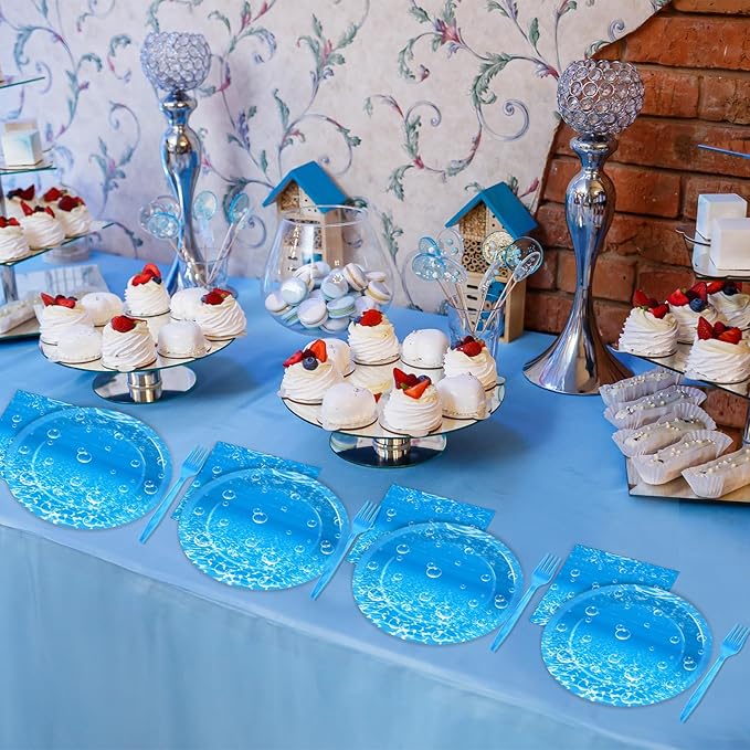 200PCS Ocean Sea Party Plates and Napkins Under the Sea Bubbles