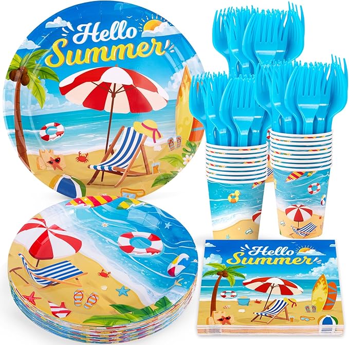 Summer Party Decorations Beach Party Supplies include Summer Plates