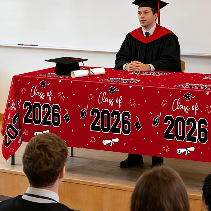 QZYL 4 Pack Graduation Table Cloth, 54" x 108" Red 2026 Graduation