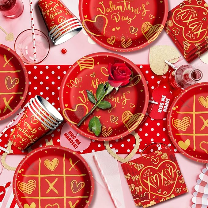 Valentine's Day Party Supplies Tableware Set Red Heart Love Paper