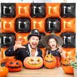 25PCS Halloween Black Orange Square Foil Balloons Wall Backdrop