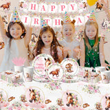 Horse Birthday Decorations Tableware,171PCS Cowgirl Floral Themed