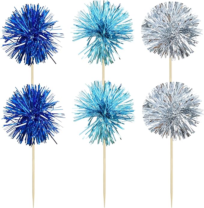 Gyufise 30Pcs Foil Firework Cupcake Toppers Sparkle Tinsel Cake #5