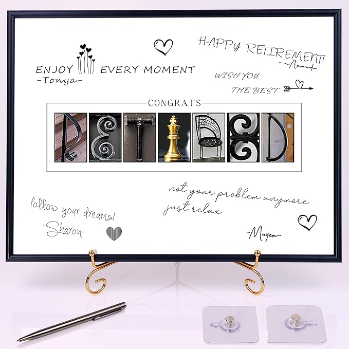 Framed Black Retirement Decorations Guest Book for Men/Women 12X16