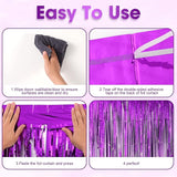 Voircoloria 3 Pack 3.3x8.2 Feet Purple Foil Fringe Backdrop Curtains,
