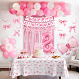 8th Pink Birthday Decorations for Girls, Pink Bow Coquette Birthday